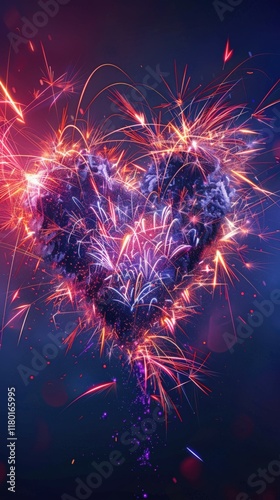 Heart-Shaped Love Fireworks in the Sky, Generative AI