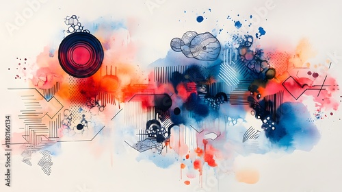 Wallpaper Mural Abstract Watercolor Painting with Geometric and Organic Forms Torontodigital.ca