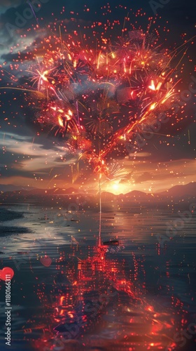 Heart-Shaped Love Fireworks in the Sky, Generative AI