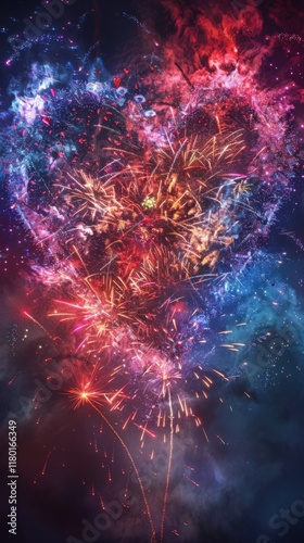 Heart-Shaped Love Fireworks in the Sky, Generative AI