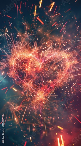 Heart-Shaped Love Fireworks in the Sky, Generative AI