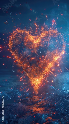 Heart-Shaped Love Fireworks in the Sky, Generative AI