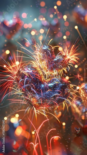 Heart-Shaped Love Fireworks in the Sky, Generative AI