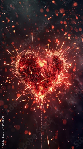 Heart-Shaped Love Fireworks in the Sky, Generative AI