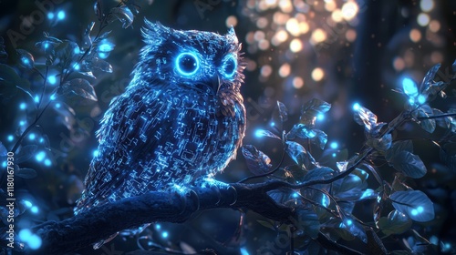 Glowing Owl in Enchanting Forest photo