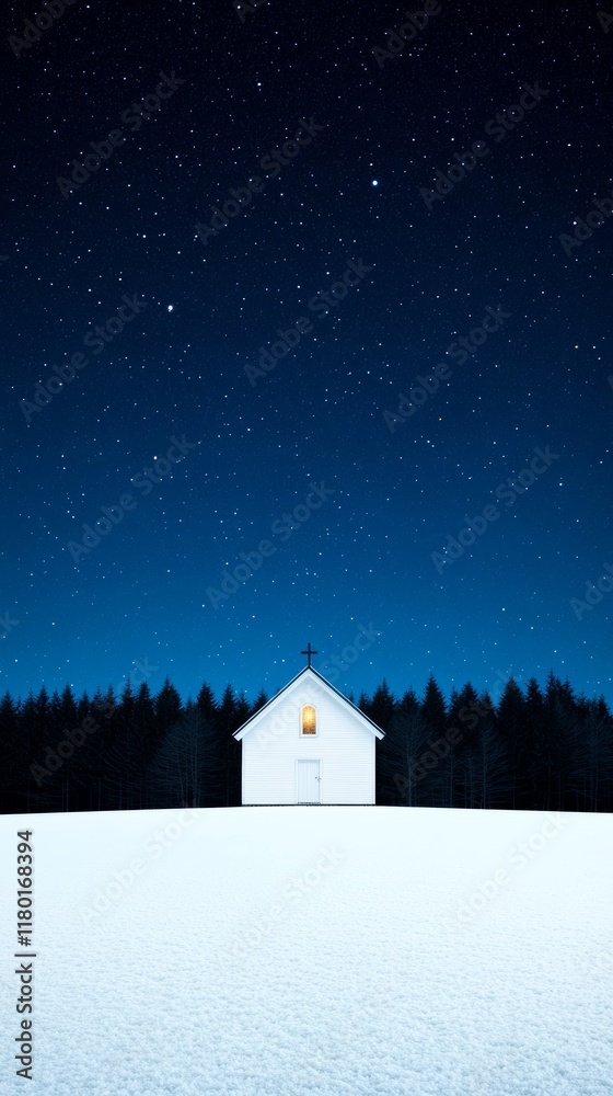 custom made wallpaper toronto digitalA serene winter wonderland Christmas background with a snow covered landscape a glowing church in the distance and twinkling stars in the night sky