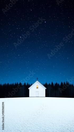 Wallpaper Mural A serene winter wonderland Christmas background with a snow covered landscape a glowing church in the distance and twinkling stars in the night sky  Torontodigital.ca
