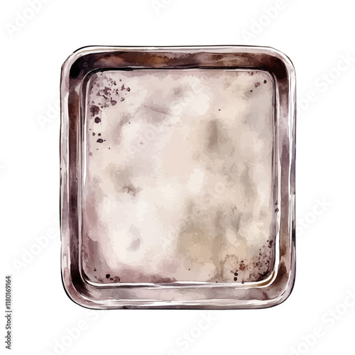 A watercolor of a baking tray, isolated on a white background. Baking tray vector.
