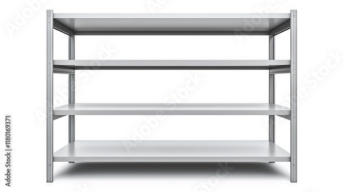 A white metal shelf with three shelves