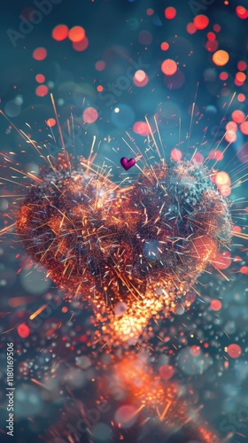 Heart-Shaped Love Fireworks in the Sky, Generative AI