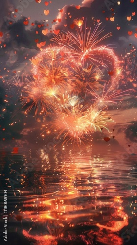 Heart-Shaped Love Fireworks in the Sky, Generative AI