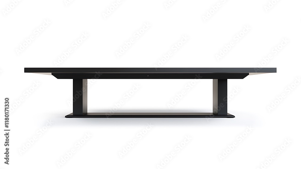 A long black table with a white background A long black table with a white background