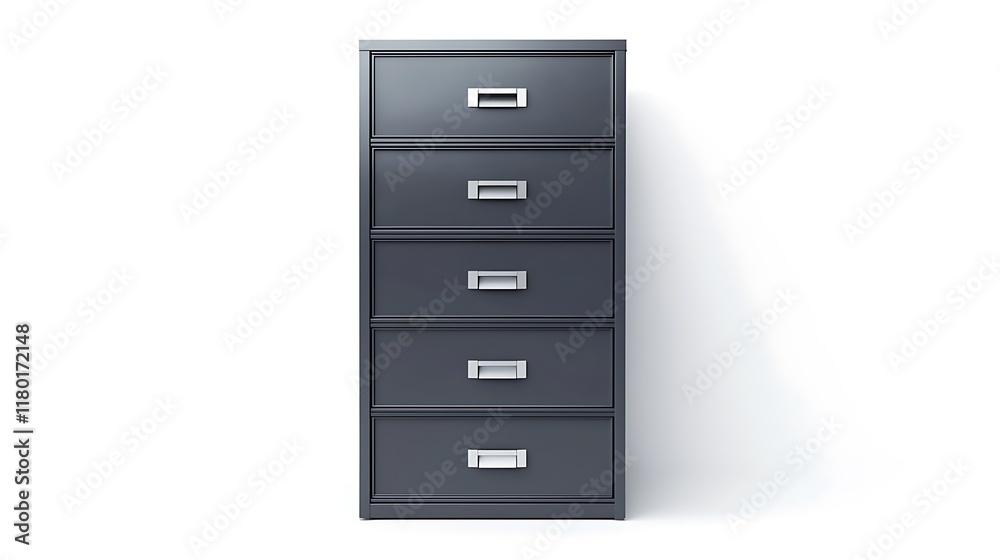A black filing cabinet with five drawers A black filing cabinet with five drawers