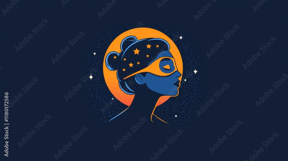 Fototapeta premium Relaxation icon with person wearing moon and stars sleep mask