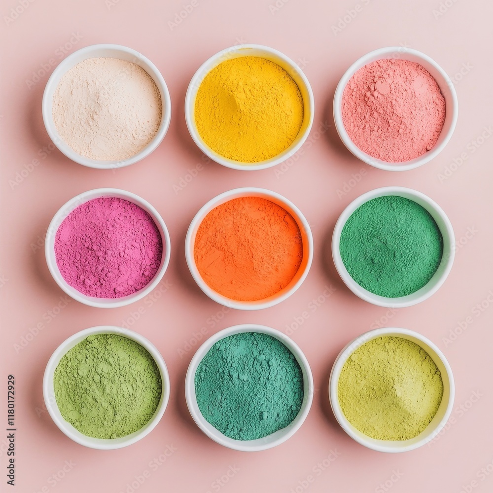 Fototapeta premium Pastel Holi Colors in Ceramic Bowls – A Celebration of Vibrant Traditions 22