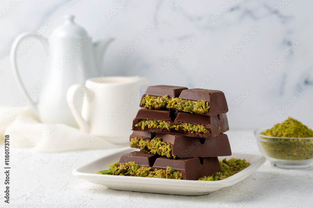 Trend chocolate; Dubai chocolate is made with pistachio paste and kadayif.