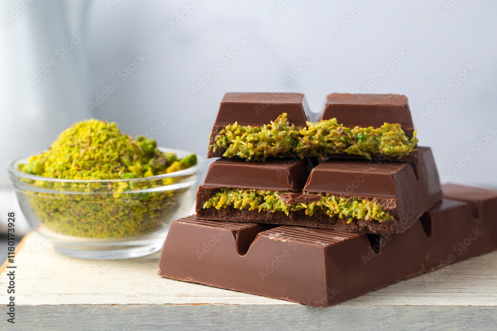 Trend chocolate; Dubai chocolate is made with pistachio paste and kadayif.