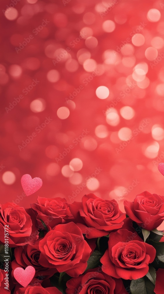 Vibrant Valentines background with glowing red roses and cascading pink hearts over a smooth red to gold gradient Vibrant Valentines background with glowing red roses and cascading pink hearts over a smooth red to gold gradient