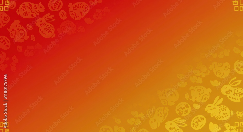 Red and Gold Lunar New Year Background: A vibrant red and gold gradient background with a subtle pattern of traditional Chinese symbols and rabbits, perfect for celebrating the Lunar New Year. Red and Gold Lunar New Year Background: A vibrant red and gold gradient background with a subtle pattern of traditional Chinese symbols and rabbits, perfect for celebrating the Lunar New Year.