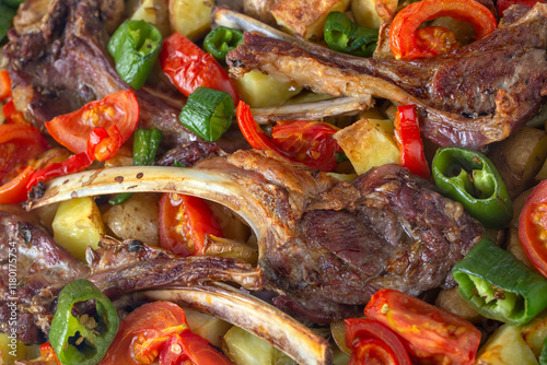 Grilled lamb chops in the o...