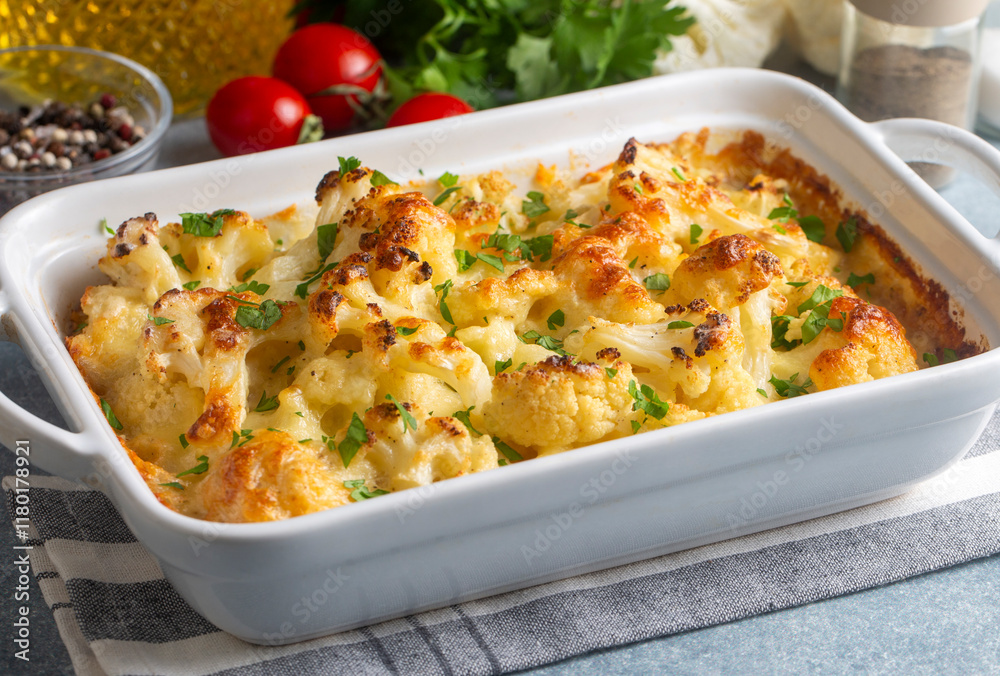 Cauliflower gratin with bechamel sauce with parsley butter