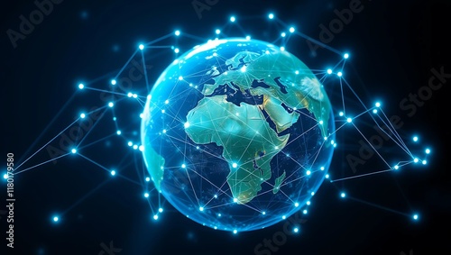Digital World Grid, Global Network Across Planet Earth.