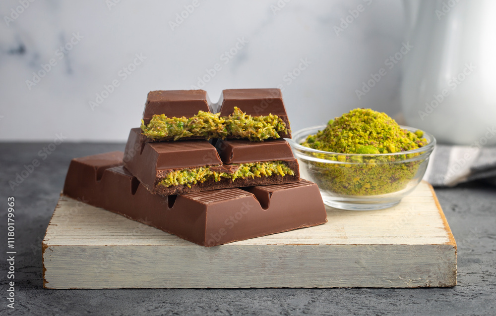 Trend chocolate; Dubai chocolate is made with pistachio paste and kadayif.