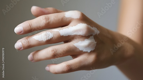 A detailed close up view of a woman s hand with soap applied on it photo