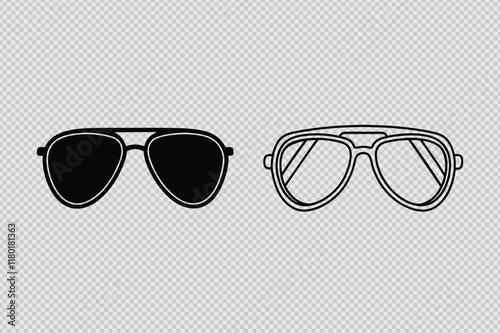 Stylish vector illustration of sunglasses in silhouette and line art styles, perfect for fashion branding, summer campaigns, and product design