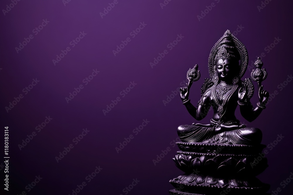 Fototapeta premium Minimalist Black and White Hindu Goddess Saraswati on Purple Background