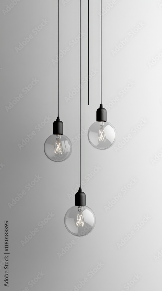 Minimalistic design of hanging light bulbs on a white background. Keywords include illumination, creativity, innovation, and simplicity. Perfect for decor and inspiration. Minimalistic design of hanging light bulbs on a white background. Keywords include illumination, creativity, innovation, and simplicity. Perfect for decor and inspiration.