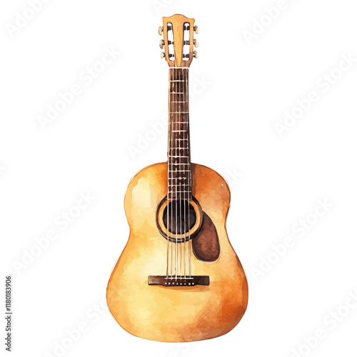 A watercolor of an acoustic guitar, isolated on a white background. Acoustic guitar vector.
