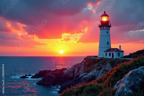 Wallpaper Mural lighthouse at sunset with ocean in background, ocean, sunset Torontodigital.ca