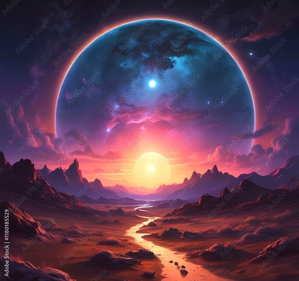 Illustration of outer planet with starry galaxy. Illustration of outer planet with starry galaxy.