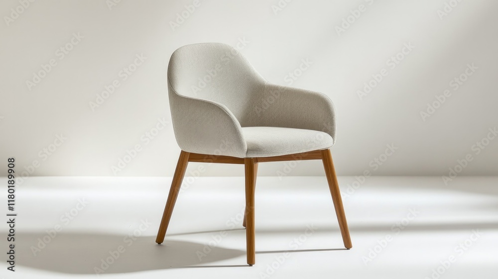 Minimalist chair design featuring soft curves and wooden legs, e Minimalist chair design featuring soft curves and wooden legs, e