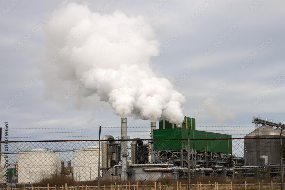 Steam from the stack of Europe's largest bio-refinery Alco Energy in the Port of Rotterdam Steam from the stack of Europe's largest bio-refinery Alco Energy in the Port of Rotterdam