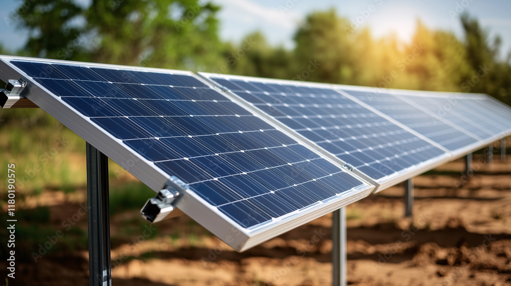 solar panels on the grass again trees with sun shine solar panels on the grass again trees with sun shine