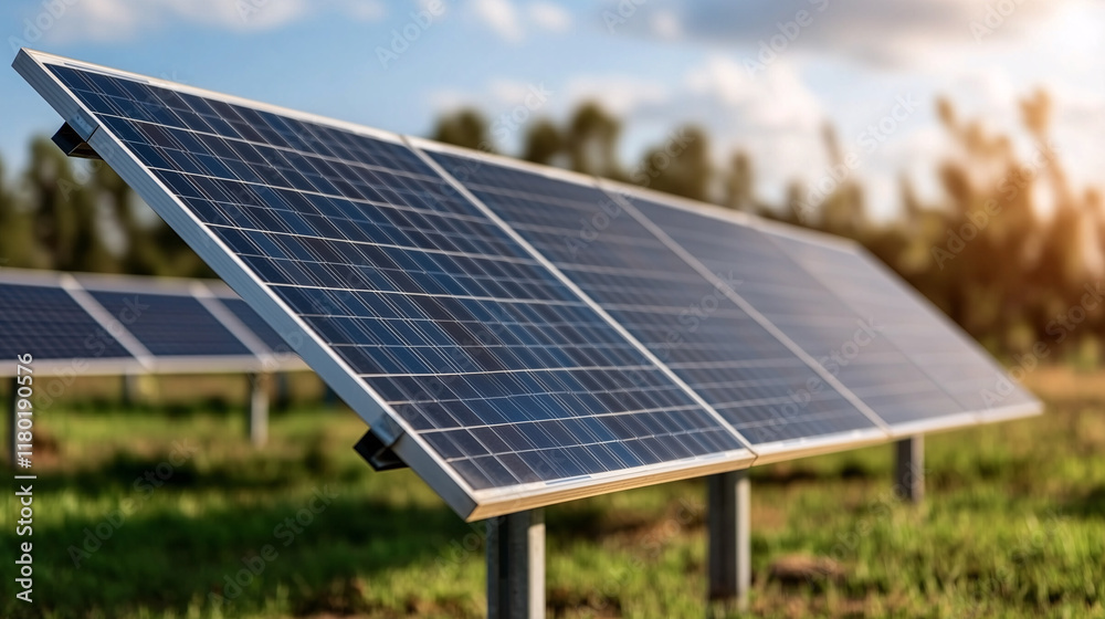 solar panels on the grass again trees with sun shine solar panels on the grass again trees with sun shine