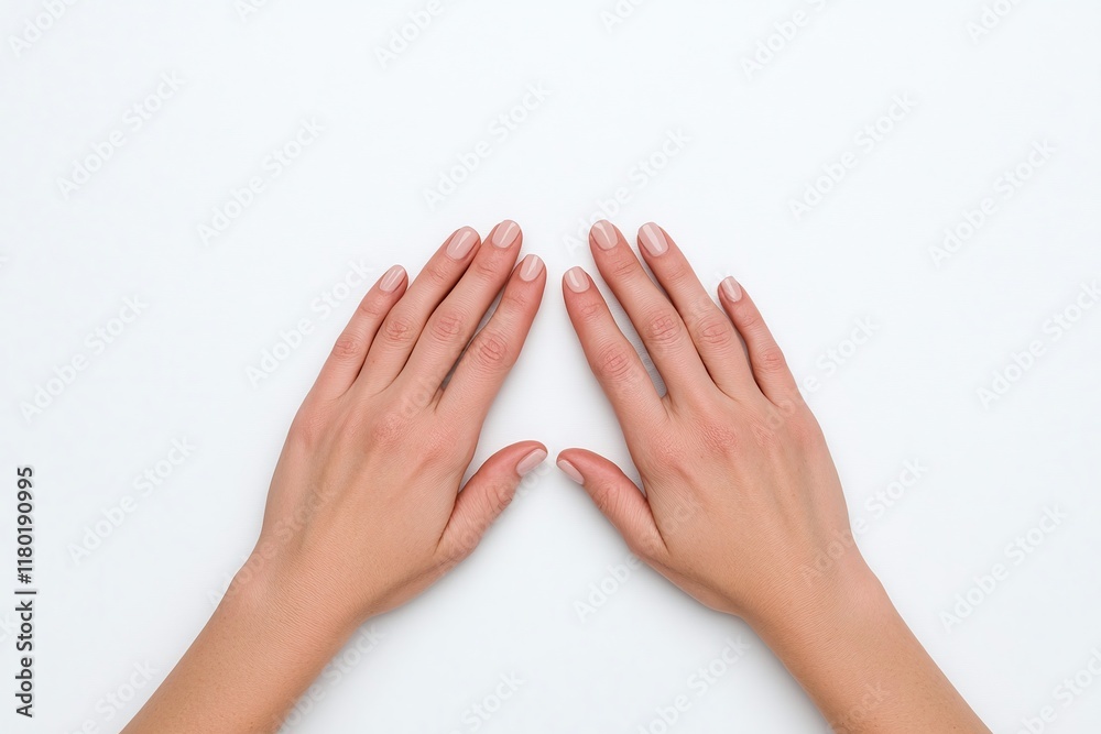 Close-up of hands with light pink manicured nails, resting on a white surface, minimalistic and elegant beauty photography, concept of nail care and feminine style
Close-up of hands with light pink manicured nails, resting on a white surface, minimalistic and elegant beauty photography, concept of nail care and feminine style
