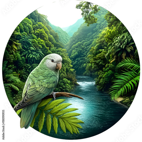 Monk Parakeet Bird, Amazon Rainforest, Nature, Art, Image, with Transparent Background PNG, for Stickers, T-Shirt Print, Cap, Mug, Flip Flops, Mousepad, Transparent PNG photo