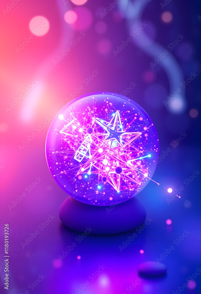 Fototapeta premium Abstract energy sphere with glowing bright particles energy scientific futuristic hi-tech background, craft clay, with white tones