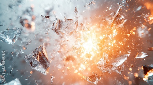 3D rendered scene of hmpv particles surrounded by shattered glass with dramatic lighting and motion blur for highimpact effect photo