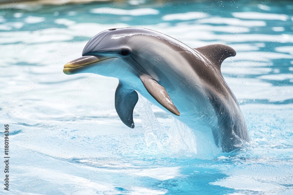 Naklejka premium A dolphin leaping out of the ocean, creating a splash