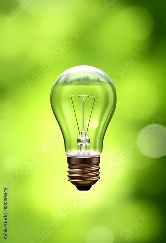 Light bulb Energy saving green nature background, with white tones