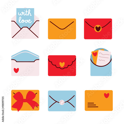 Set of letter and envelope icons. Vector illustration in flat style.