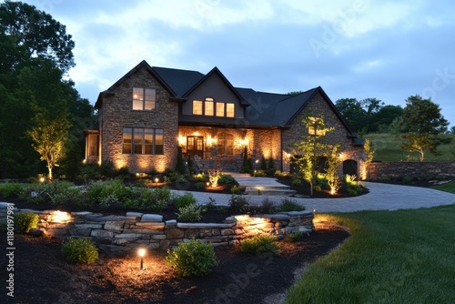 Contractors installing outdoor lighting fixtures for enhanced nighttime visibility and aesthetic appeal in residential spaces