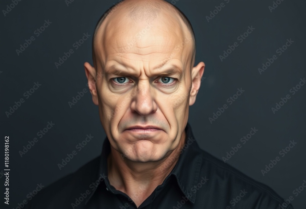 Portrait of a bald man with a scowl Portrait of a bald man with a scowl