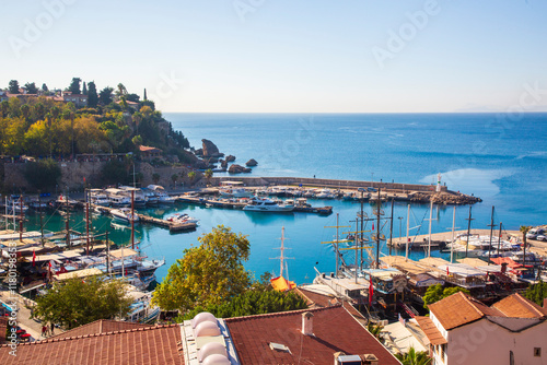 Fototapeta Naklejka Na Ścianę i Meble -  Harbor in the old city of Antalya Kaleici Old Town. Antalya, Turkey