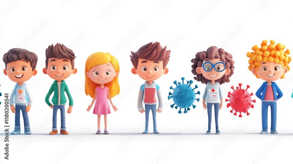 An educational illustration for kids explaining hmpv safety featuring friendly characters and simple diagrams An educational illustration for kids explaining hmpv safety featuring friendly characters and simple diagrams