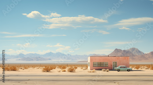 minimalist, retro avant guarde mood, the mojave desert